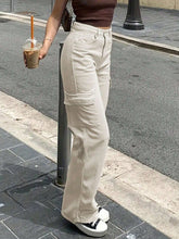 2024 Women's Retro Casual Solid Color Side Pockets Straight-Leg Cargo Pants
